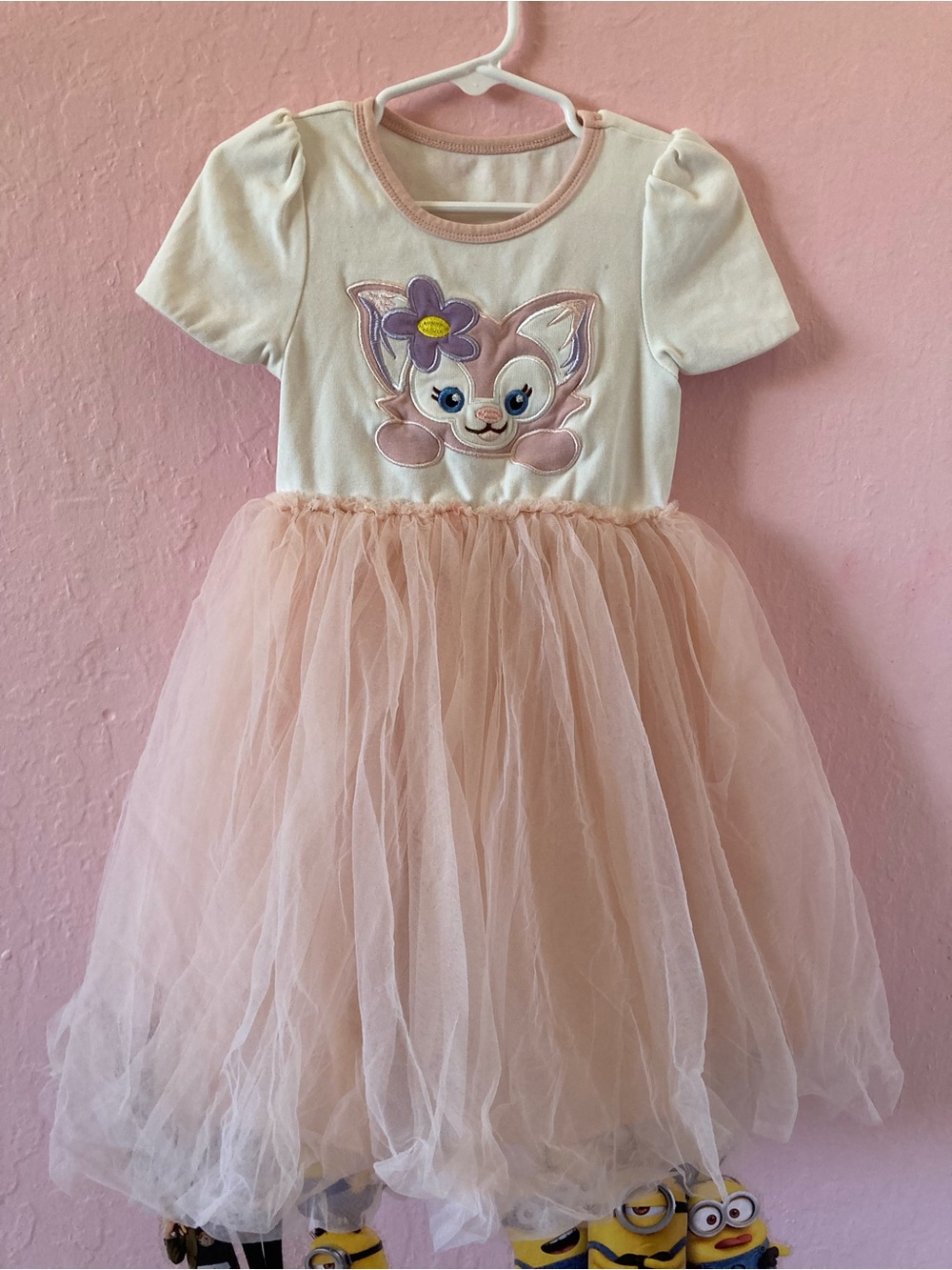 Kids Pink Tulle lace Dress with Cartoon Applique